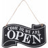 Two-Sided Open And Closed Wooden Sign With ROpe For Hanging Vintage Sign (Black)