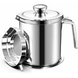 Oil Pot Grease Can Stainless Steel Storage Can With 2 Liter Can In Dust Cover For Fine Mesh Sieve Non-Slip Plate Frying