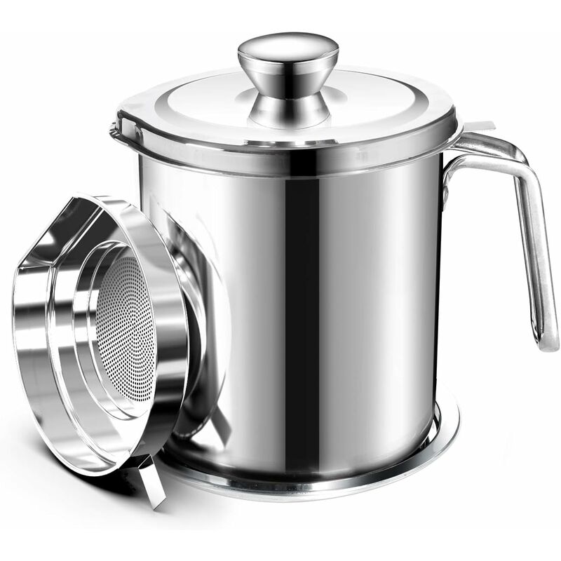 Oil Pot Grease Can Stainless Steel Storage Can With 2 Liter Can In Dust Cover For Fine Mesh Sieve Non-Slip Plate Frying