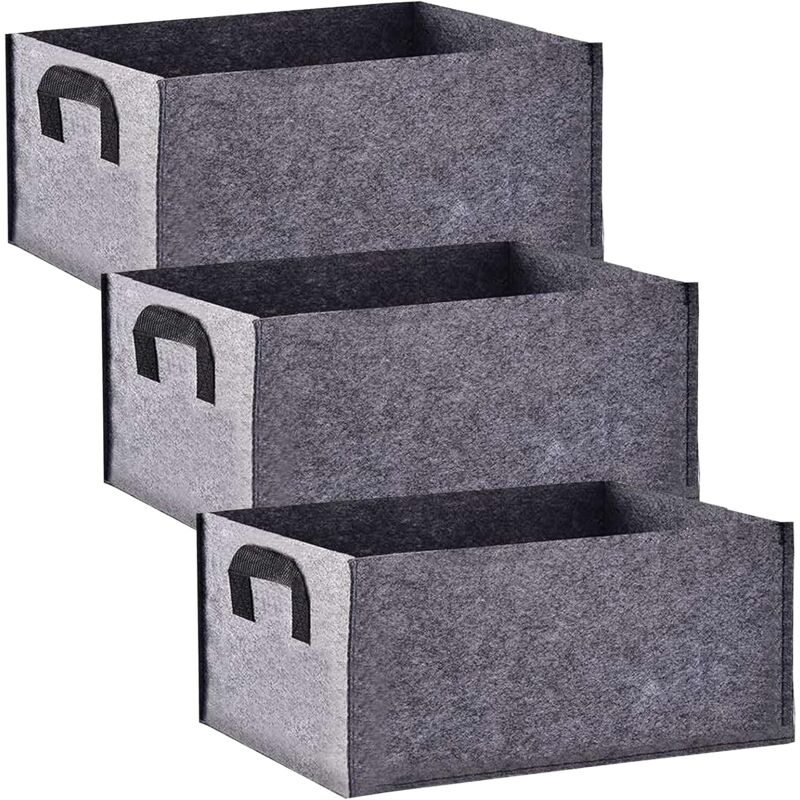 Grow Bag, 3 Pack Rectangular Black Non-Woven Planting Bags With Handle, Indoor Outdoor Grow Bags Planting Pot For