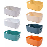 Plastic Storage Basket, 7 Pack Stackable Storage Baskets With Handles For Kitchen Shelf, Bathroom, Nursery, Closet And