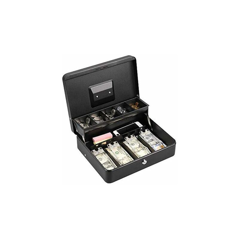 Lockable Metal Money Box Cash, Coin & Security Box Large Cash Box With Lock - New Metal Money Box - Black