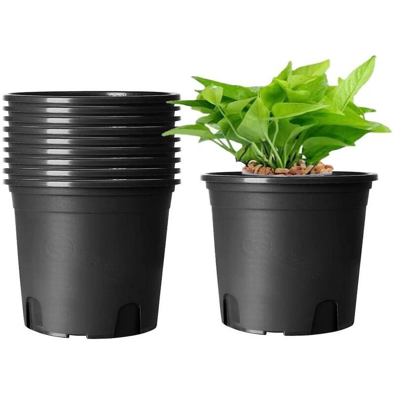 10 pcs Plastic Flower Pots, 16Cm Thicken Plant Pots Plant Container Indoor Gardening Pot (Black)