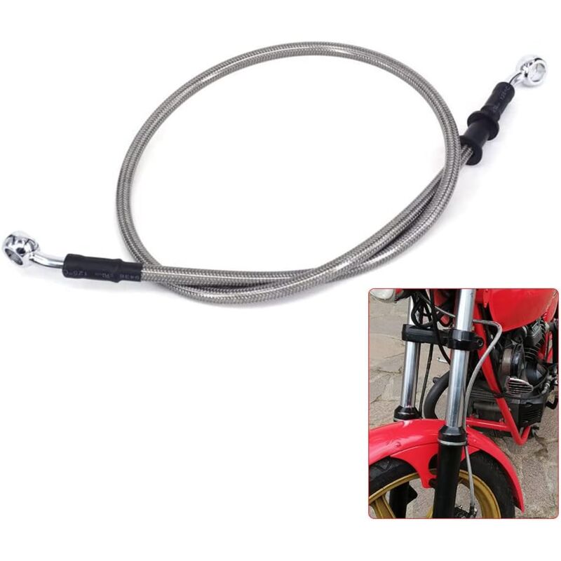 Motorcycle Brake Hose 120Cm, Hydraulic Clutch Hose Aviation Hose For Pit Bike Dirt Bike Enduro Motocross Atv Quad-Silver