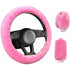 3 pcs Car Steering Wheel Cover Anti-Slip Elastic Pink Plush Universal Car Steering Wheel Cover With Handbrake And Gear