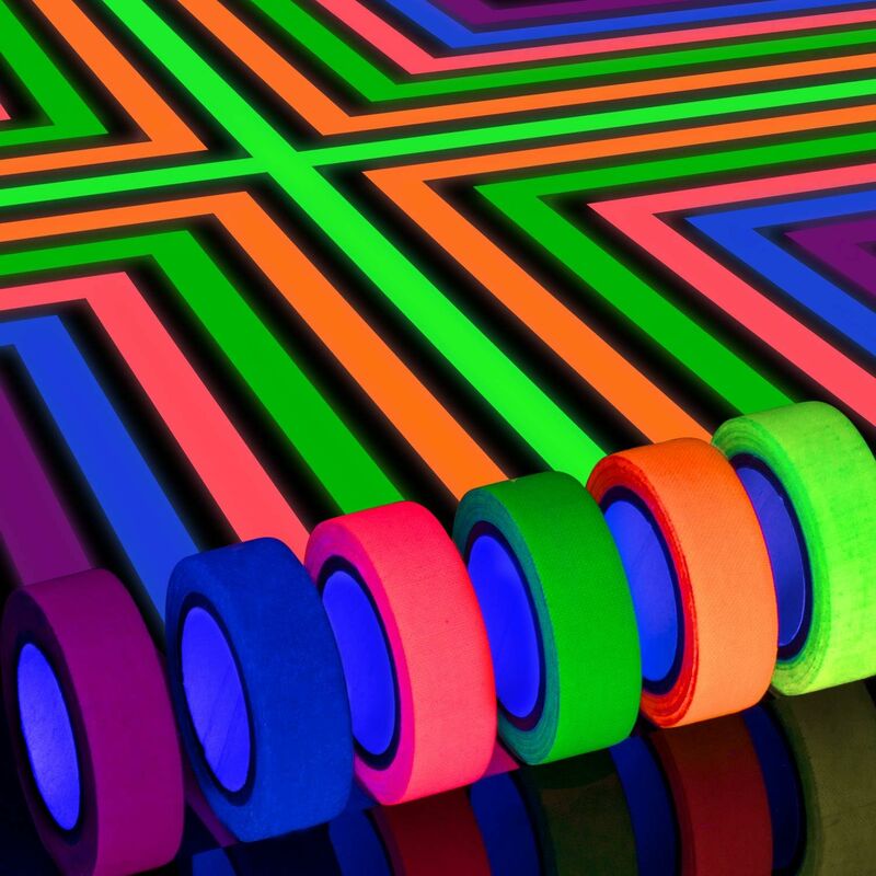 Neon Gaffer Tape 6 Colors, Uv Blacklight Glow In The DArk Fluorescent Tape For Uv Party (0.6 Inch X 16.5 Feet)