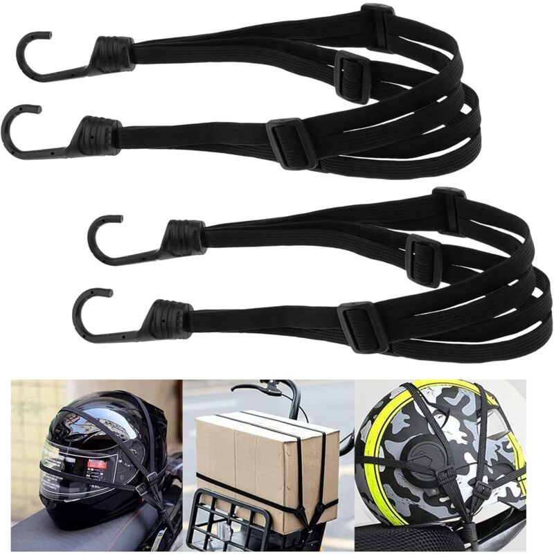 Bungee Cords With Hooks, 2 Pieces Adjustable Luggage Straps, Elastic Strap With 4 Sliding Buckles For Motorcycle Helmet