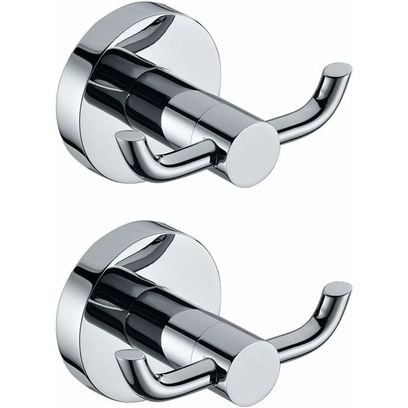 2 Pack Modern Polished Chrome Wall Hooks Solid Brass Double Towel Bar Bathroom Toilet Hat Clothes Wall Hanger Holder
