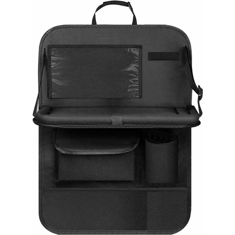 Car Organizer For Kids, Back Seat Protector With Clear Pocket, Organizer With Tray And Phone/Ipad Pocket(Black)