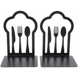 Pair Of Heavy Duty Metal Bookends - Unique Design - For Kitchen, Home, School, Office, Library - Black