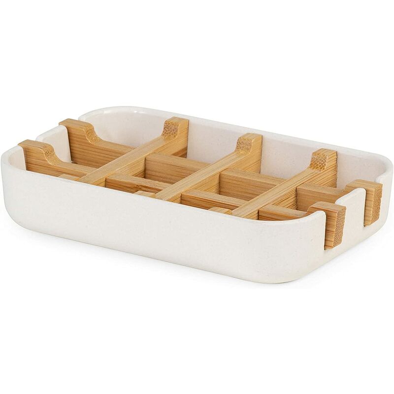 Compactor Soap Dish White, Eco-Friendly Bamboo, 100% Natural, 100% Biodegradable, 100% Plastic Free, 13 X 8.5 X 2.4Cm,