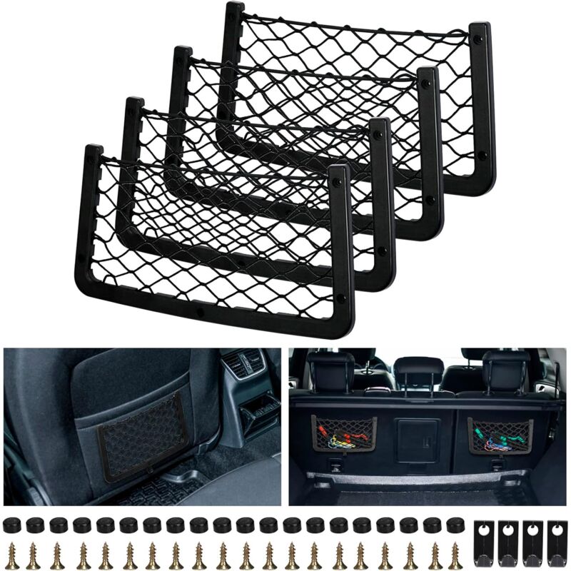 4 Pack Car Storage Net, Trunk Storage Net, Car Trunk Net, With Screws, Hook, Car Pocket Organizer Bag For Car, Rv,