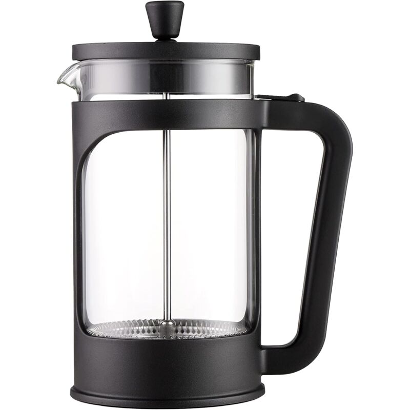 1 Liter/34 Oz French Press Coffee/Tea Maker Heat Resistant Borosilicate Glass, Stainless Steel Filter & Black Lid.