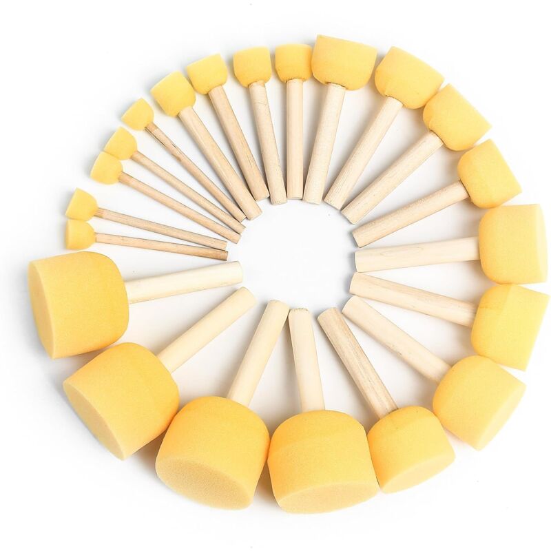 25 Pieces Foam Paint Brushes, Sponge Paint Brushes With Wooden Handle, For Painting Art Craft Pottery Graffiti - 5 Sizes