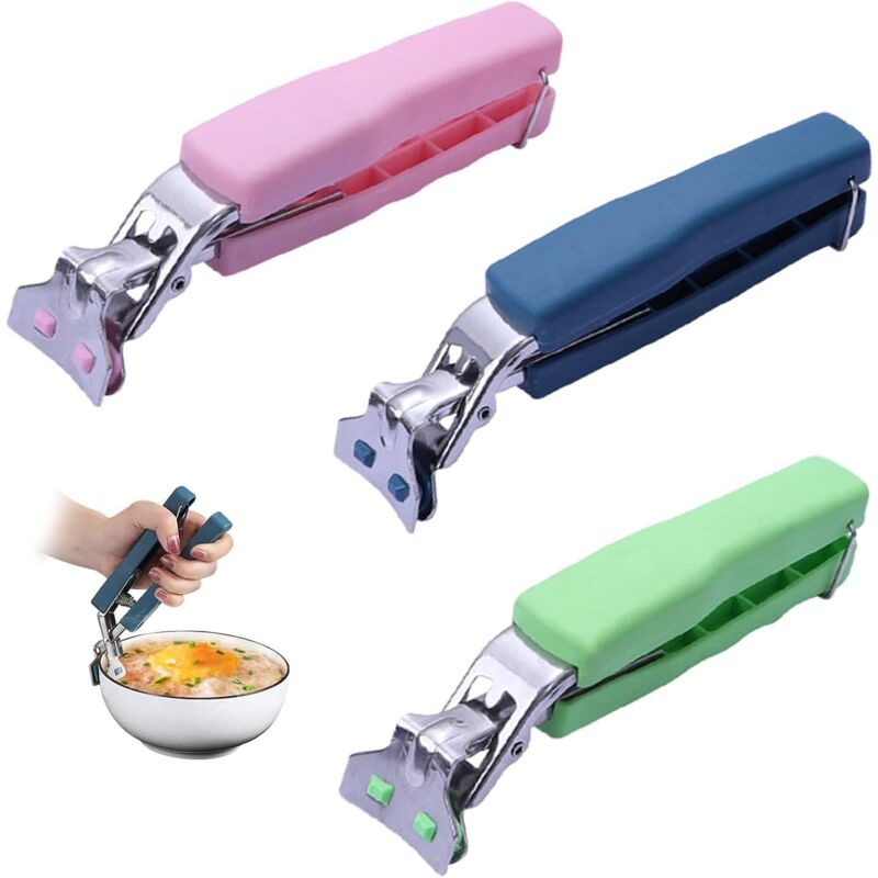 3 pcs Non-Slip Kitchen Bowl Clip Anti-Hot Tongs Stainless Steel Bowl Clip Silicone Anti-Hot Tongs Hot Dishes Lifting