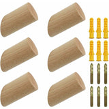 6 pcs Set Beech Wood Wall Hooks 3X6Cm Cylinder Wall Mounted Coat Hook Decorative Hook For Coat Hat Scarf Bag Towel -