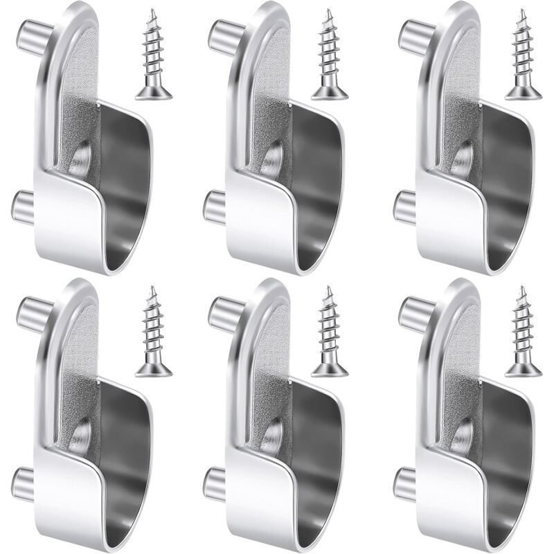 6 pcs Oval Wardrobe Rail End Brackets Nickel Plated Silver Wardrobe ROd Holder 15Mm Wardrobe Flange Rail Brackets And 6