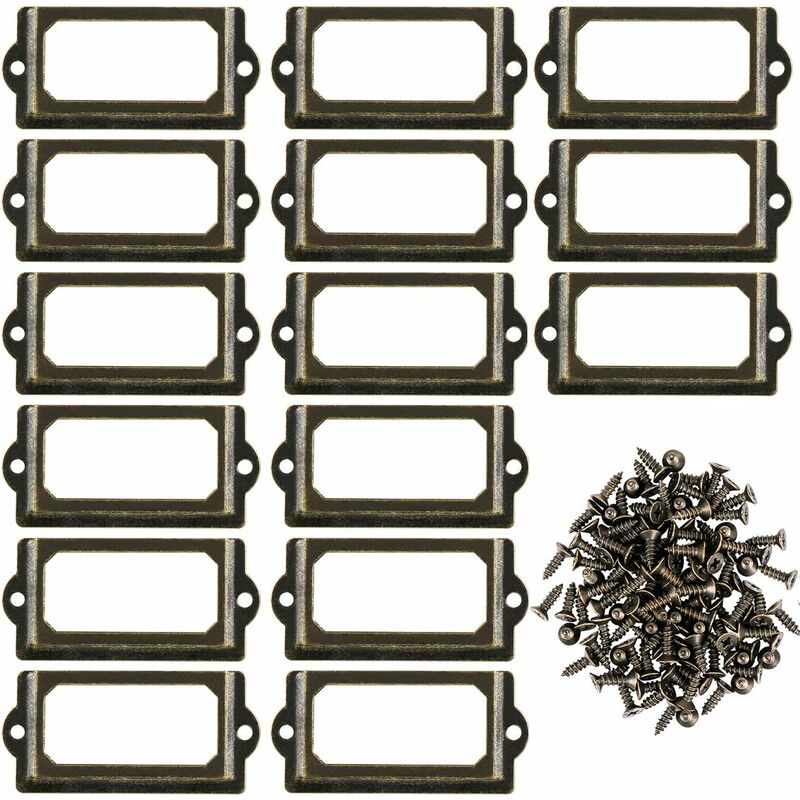 15 pcs Metal Label Holders With Screws For Desk Bookshelf Bookcase Shelves Bronze Size 70 X 33Mm