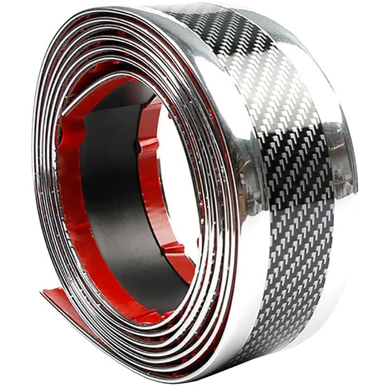 Car Door Sill Sticker Carbon Fiber Silver 5Cmx3M Self-Adhesive Sticker Protector Bumper Guard Strip