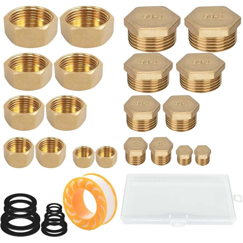 20 pcs Brass Threaded Caps With Threads, 05/10 08/13 15/21 20/27 12/17Male Water Inlet Plug Tap