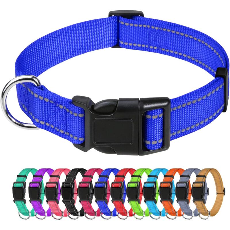 Dog Collar, Classic Adjustable Reflective Nylon Collar Suitable For Medium Dogs, DArk Blue, 2.5Cm Width