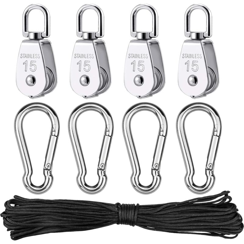 Parts Stainless Steel Pulley, Single Lifting Pulley With ROpe For ROpes Camping Hiking