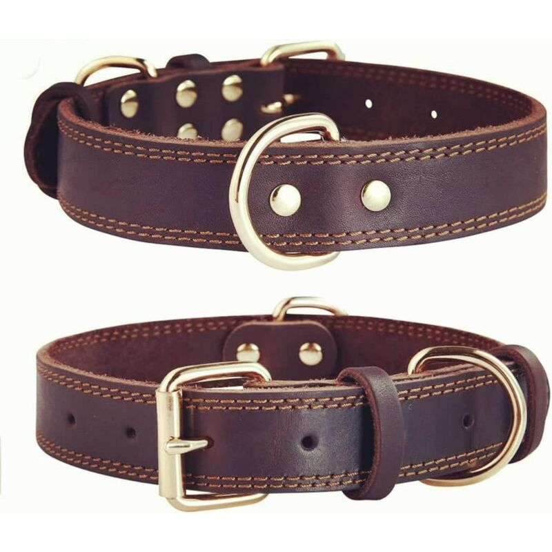 Premium Genuine Leather Dog Collar/Durable Real Leather Adjustable Collars For Male Female （size: S）