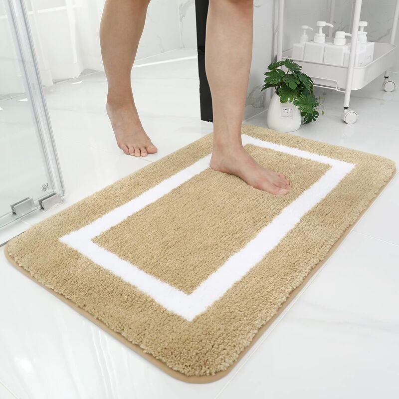 Non-Slip Bath Mat, Soft Microfiber Bathroom Mat, Absorbent High Pile Bath Mat, Machine Washableable - 40 X 60 Cm - Beige