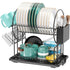 Black 2-Tier Kitchen Dish Drainer, Stainless Steel With Utensil Holder And Drip Tray