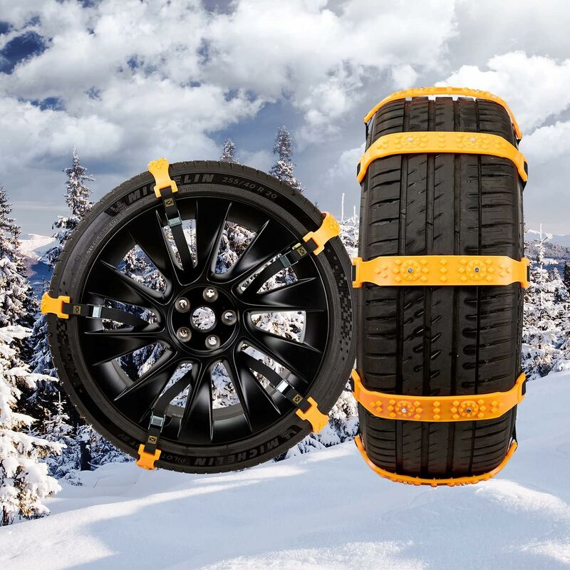 10 pcs Car Snow Socks 185-225 Mm, Yellow Snow Chains, Adjustable Emergency Traction Cables Anti-Slip Car Tire Chain,