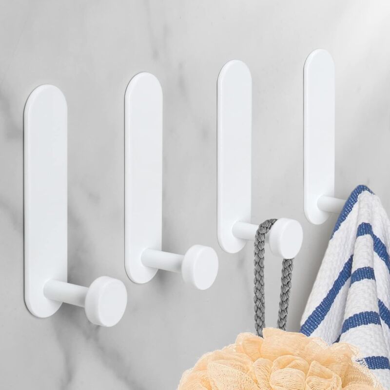Adhesive Hooks, 4 Pieces Aluminum Bathroom Wall Hooks No Drilling Waterproof Towel Holder, Kitchen Office Towel Hanger