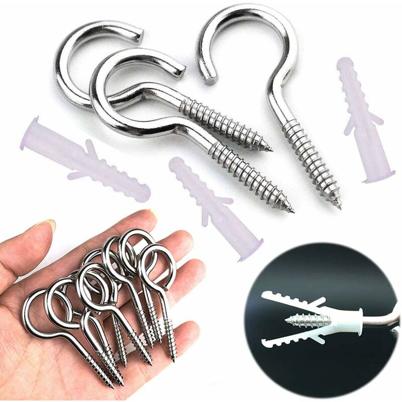10 pcs Eyebolts, Eye Screws, Stainless Steel Screw Hooks, With 10 pcs Dowels Kit, 5 65Mm, For Chandeliers, Crafts