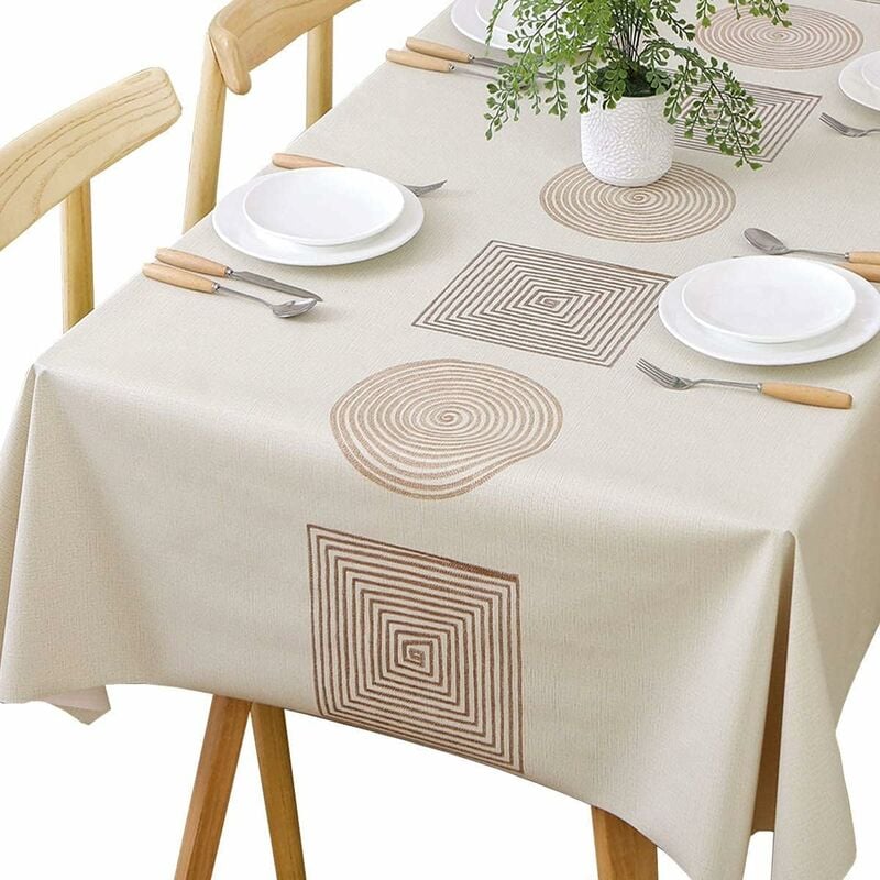 Rectangular Waterproof Pvc Tablecloth, 140 X 220Cm Plastic Table Cloth Stain And Oil Resistant, Beige Tablecloth For