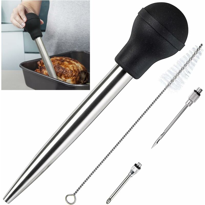 Stainless Steel And Food Grade Rubber Baster With Marinade Injector And Brush For Easy Cleaning