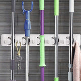 Wall Mounted Broom Holder With 5 Slots And 6 Hooks/Wall Mounted Broom Holder For Bathroom, Kitchen Or Garage - Light