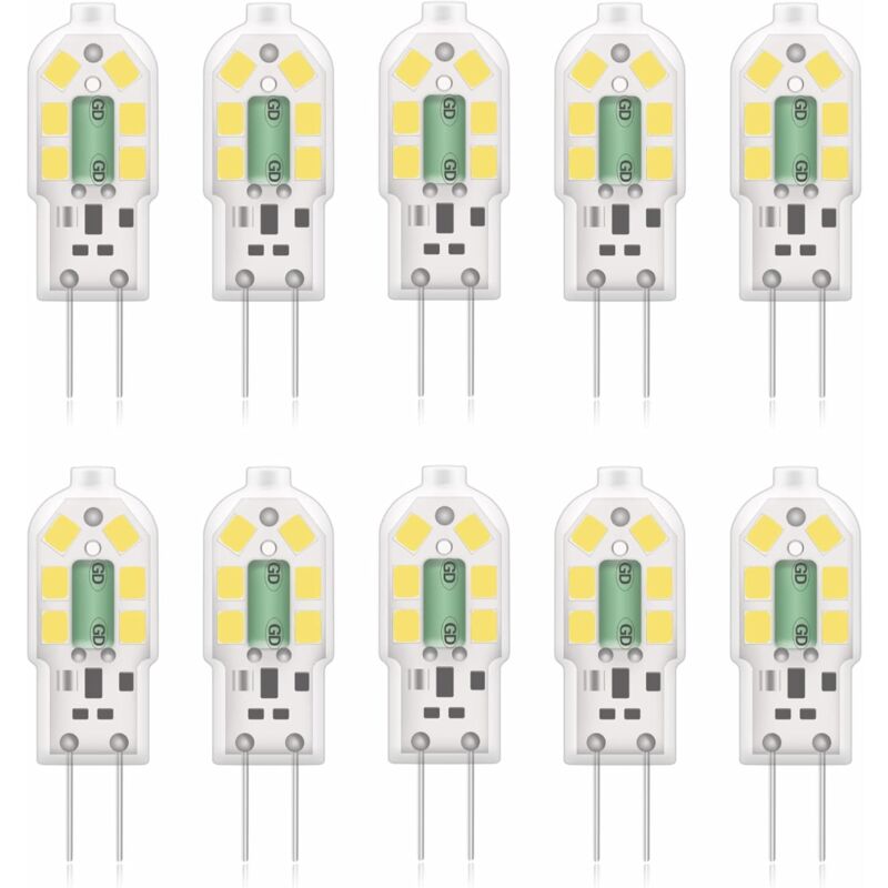 G4 2W LED Bulb, 20W Halogen Bulbs Equivalent, Cool White 6000K, 200Lm, 12X Smd, 12V Ac/Dc - Pack Of 10 [Energy Class A+]