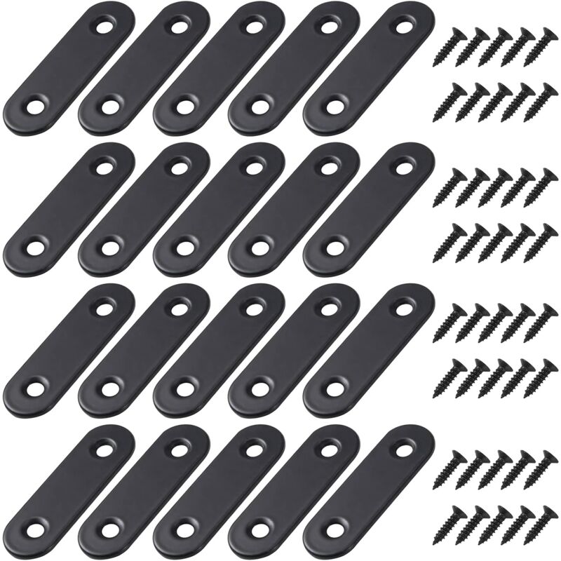 Straight Flat Corner Brace Metal Straight Brackets With Screws For Wood Furniture Cupboard Repair Support 50 16Mm Black
