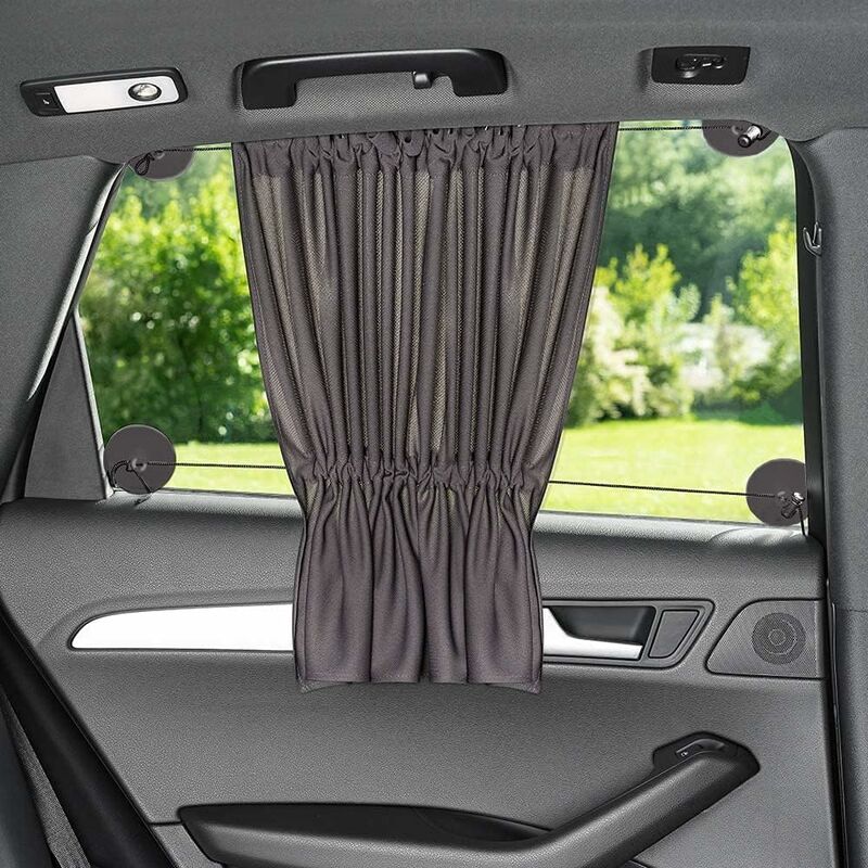 Baby Car Sun Shade 65 X 50 Cm - Car Curtain With Suction Cup - Uv Protection - Ideal For Large Side Windows - Grey (X 2