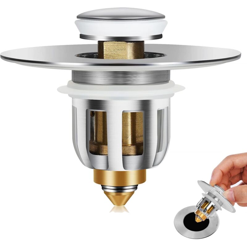 Pop-Up Sink Plug, Universal Pop Up Sink Plug With Anti-Clogging Filter, Anti-Odor Hair Filter For 26-42Mm Holes