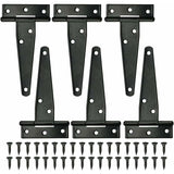 6 pcs Black T-Hinge Barn Door Hinge 4 Inch Exterior T-Hinges With 36 Screws Iron Door Hinges Heavy Duty Hinges For