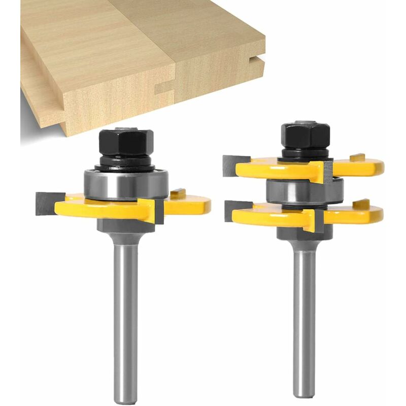 6Mm Shank Matched Tongue And Groove ROuter Bit Set 3 Teeth T Shape Wood Cutter Cutting Woodworking Tool (6Mm)