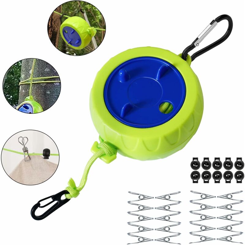 Clothesline Set, 10M Portable Anti-Winding Stretchable Clothes Line For Drying Rack Bathroom Outdoor Camping Outdoor