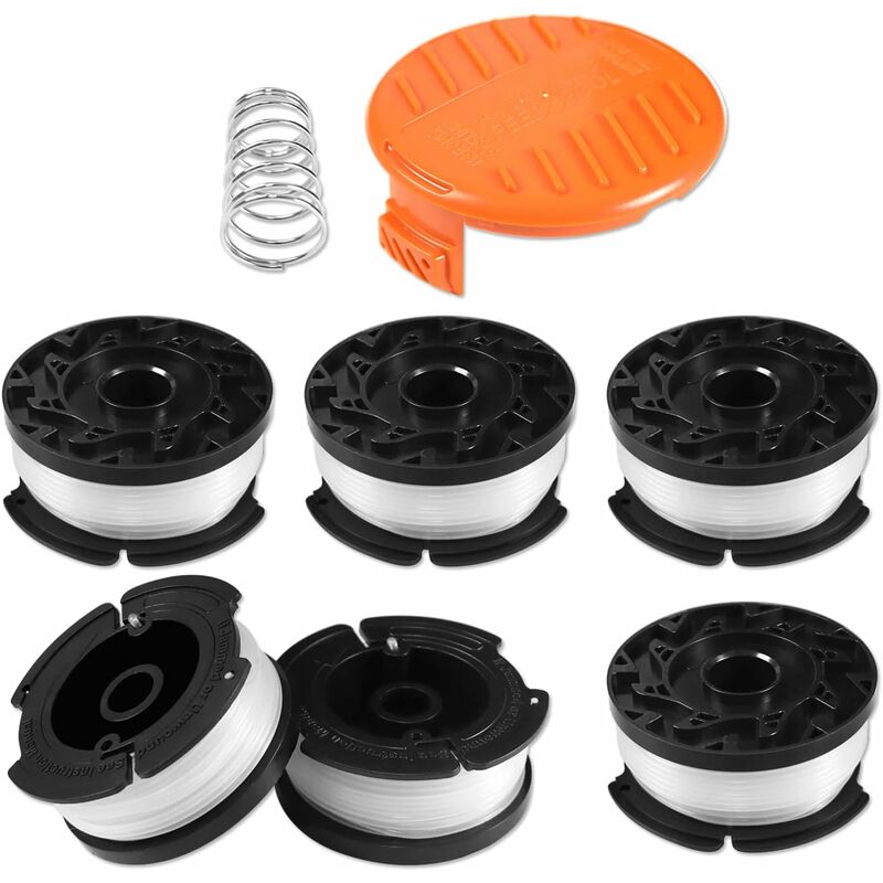 Trimmer Line Spool For Black And Decker Strimmers, 6 Pack Brushcutter Line Spools With 1 Spool Cover And 1 Spring