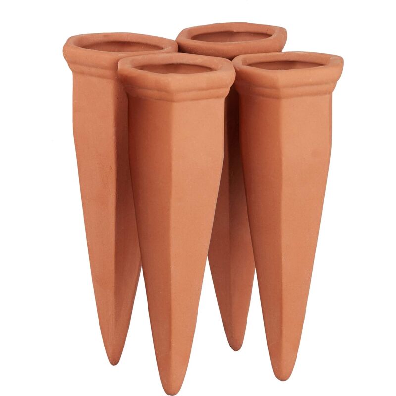 Clay Watering Cone, 4 pcs Set Watering Accessories, 1L Plastic Or Wine Bottles, Terracotta