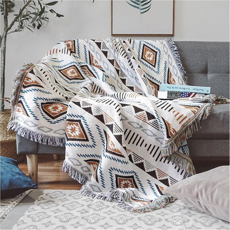 Sofa Blanket With Tassel, Couch Throws, Knitted Blanket, Aztec Ethnic Style Blanket, For Home, Office, Travel, Camping.