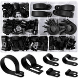 200 pcs Nylon Plastic R Clips Tube Clamps, 6 Sizes 3/16'' 1/4'' 3/8'' 1/2'' 3/4'' 11/8'' Fasteners For Conduit, Cable,
