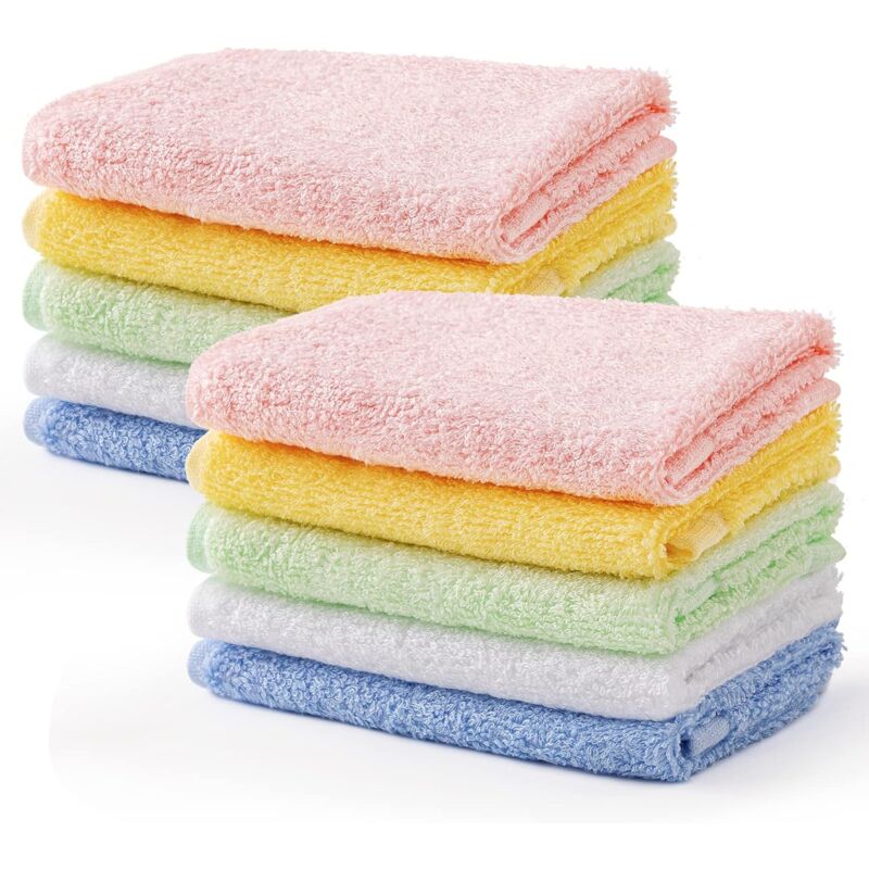 10 Pieces Baby Towels Hand Towels Bamboo Fiber Facial Wipes 25 Cm Kids Towels Multicolor Bath Towels Kitchen Towels
