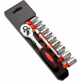 12 Piece 6.35Mm Ratchet Wrench Set, Mechanics Tool Kit & Sockets With Quick Release Reversible Ratchet Handle &