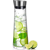 Glass Carafe, 1 Liter Leak Proof Glass Carafe With Stainless Steel Flip Lid For Water, Milk, Juice And Lemonade