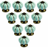 10 pcs Vintage European Style Ceramic Pumpkin Cabinet Knobs Dresser Cupboard Drawer Pull Handles Knobs, Light Blue